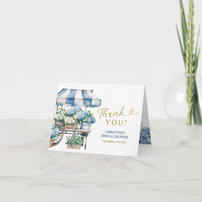 Blue Hydrangea Flower Shops Thank You Card (Front)