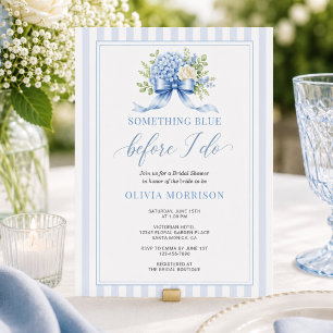 Blue Hydrangea Flower Stripe Bridal Shower Invitation