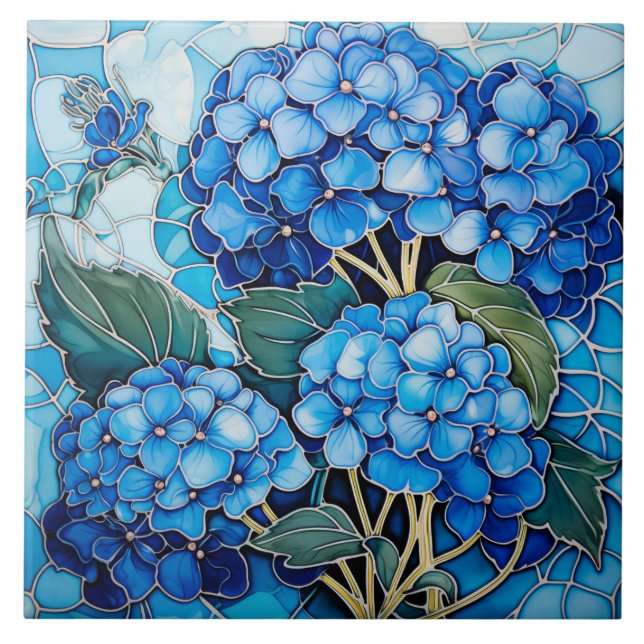 Blue Hydrangea Flower Tile (Front)