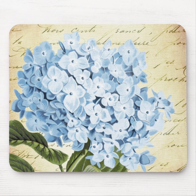 Blue Hydrangea Flower Vintage Botanical Mouse Mat (Front)
