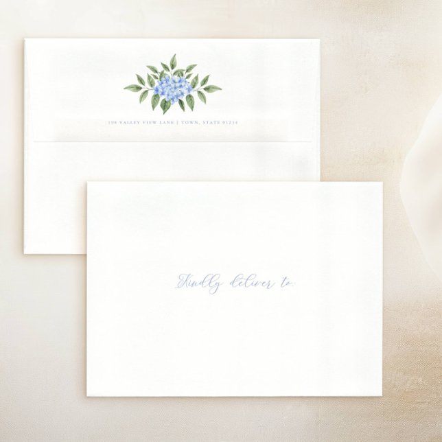 Blue Hydrangea Flower w/Return Address Striped  Envelope (Creator Uploaded)