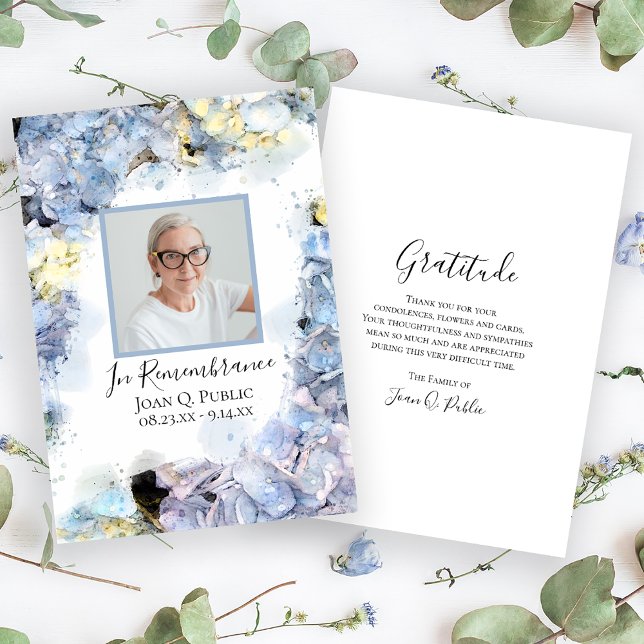 Blue Hydrangea Flower Watercolor Funeral Sympathy Thank You Card (Creator Uploaded)