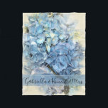 Blue Hydrangea Flower Wedding Fleece Blanket<br><div class="desc">Personalise the pretty Blue Hydrangea Wedding Fleece Blanket with the names of the bride and groom and marriage ceremony date to create a unique keepsake gift for the newlyweds. This soft and snuggly wedding blanket features a digitally painted floral photograph of a blue hydrangea flower blossom with an off white...</div>
