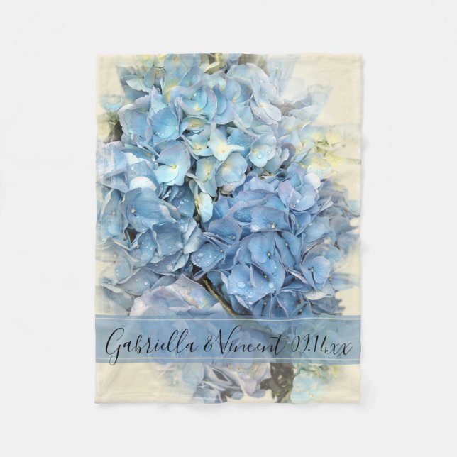 Blue Hydrangea Flower Wedding Fleece Blanket (Front)