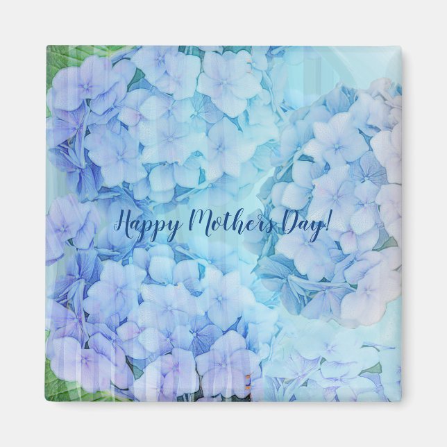 Blue hydrangea flowers and custom text magnet (Front)
