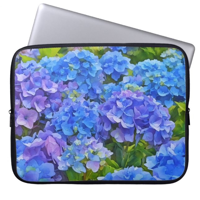 Blue Hydrangea Flowers Art Laptop Sleeve Cover (Front)
