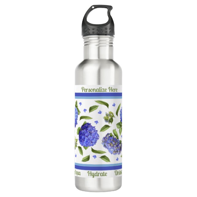 Blue Hydrangea Flowers Art Personalised  710 Ml Water Bottle (Front)