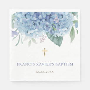 blue Hydrangea flowers Baptism Napkin