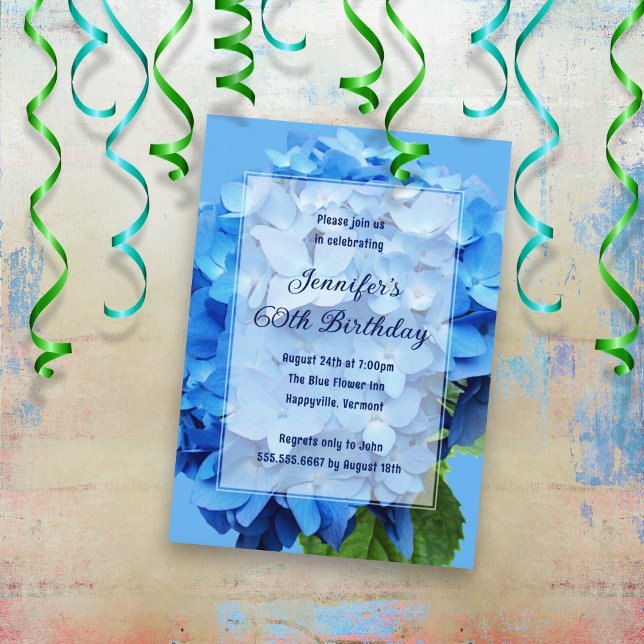 Blue Hydrangea Flowers Birthday For Her Invitation (Creator Uploaded)