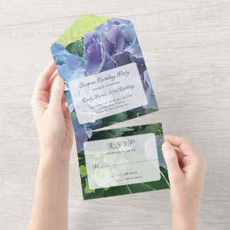 Blue Hydrangea Flowers Birthday Party All In One Invitation