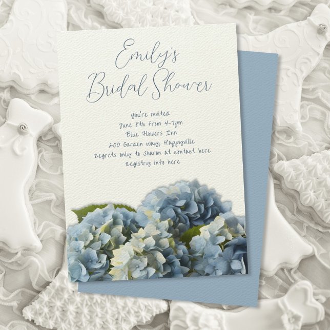 Blue Hydrangea Flowers Border Shower Invitation (Creator Uploaded)