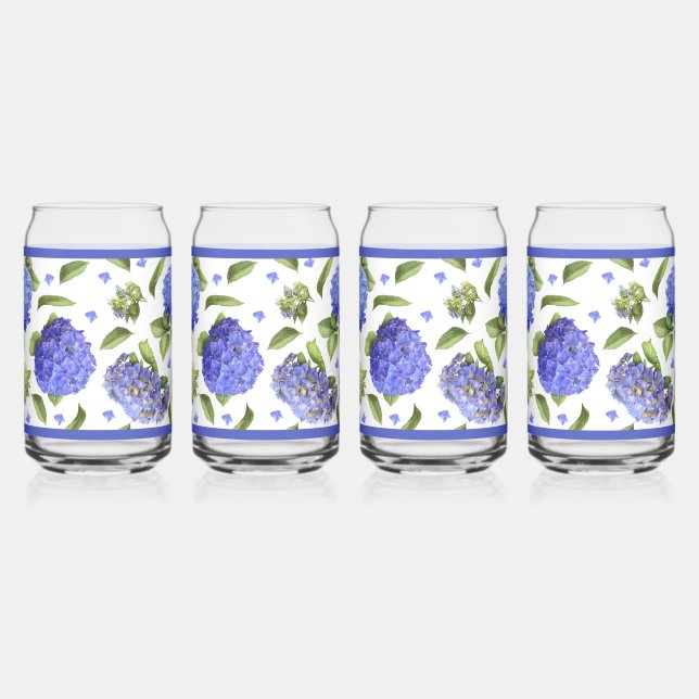 Blue Hydrangea Flowers Botanical Art Can Glass (Right)