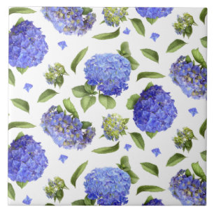 Blue Hydrangea Flowers Botanical Art  Tile