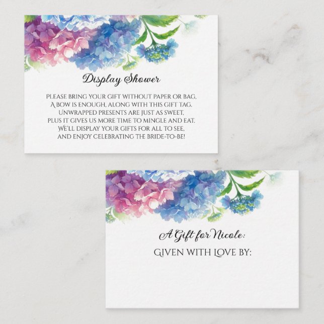Blue Hydrangea Flowers Botanical Bridal Shower Enclosure Card (Front/Back)