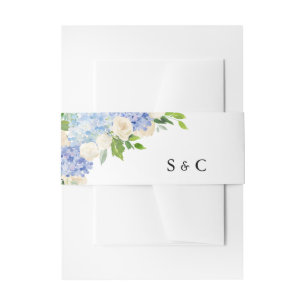 Blue Hydrangea Flowers Bouquet Wedding Invitation Belly Band