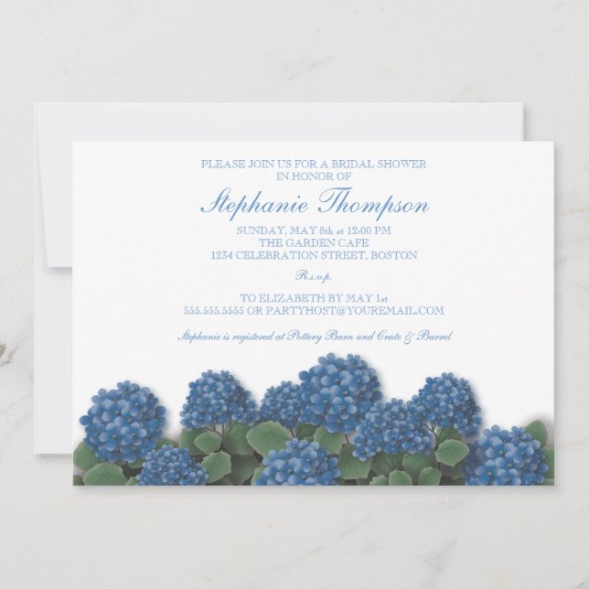 Blue Hydrangea Flowers Bridal Shower Invitation (Front)