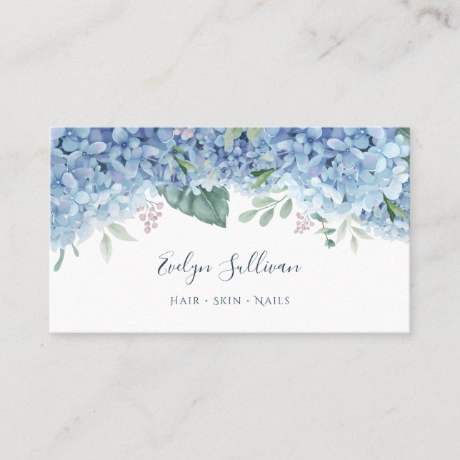 Blue hydrangea flowers business card (Front)