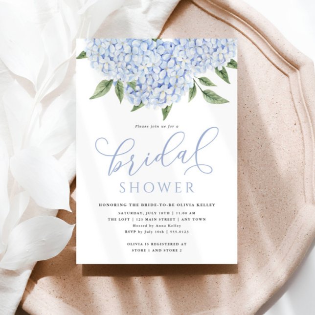Blue Hydrangea Flowers Calligraphy Bridal Shower Invitation (Creator Uploaded)