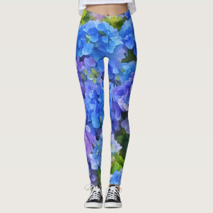 Blue Hydrangea Flowers Floral Art Leggings