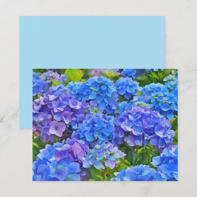 Blue Hydrangea Flowers Floral Art Note Card Set (Front/Back)