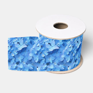 Blue Hydrangea Flowers Floral Blooms Wedding Grosgrain Ribbon