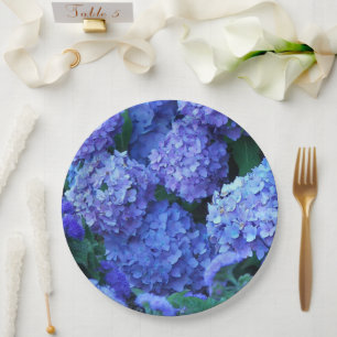 Blue Hydrangea Flowers Floral Paper Plate