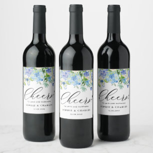 Blue Hydrangea Flowers Garland Floral Wedding Wine Label