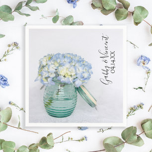 Blue Hydrangea Flowers in Jar Vase Wedding Napkin