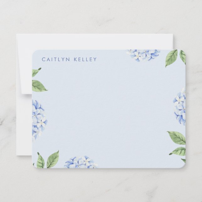 Blue Hydrangea Flowers Light Blue Custom Flat Card (Front)