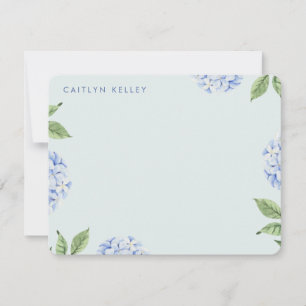 Blue Hydrangea Flowers Light Green Custom Flat Card
