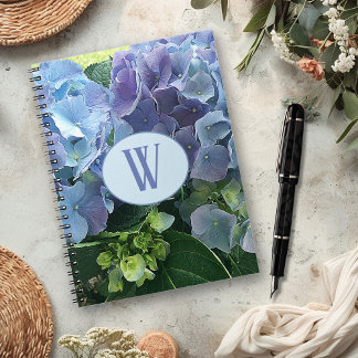 Blue Hydrangea Flowers Monogram Initial Notebook