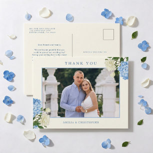 Blue Hydrangea Flowers & Rose Garden Thank You Postcard