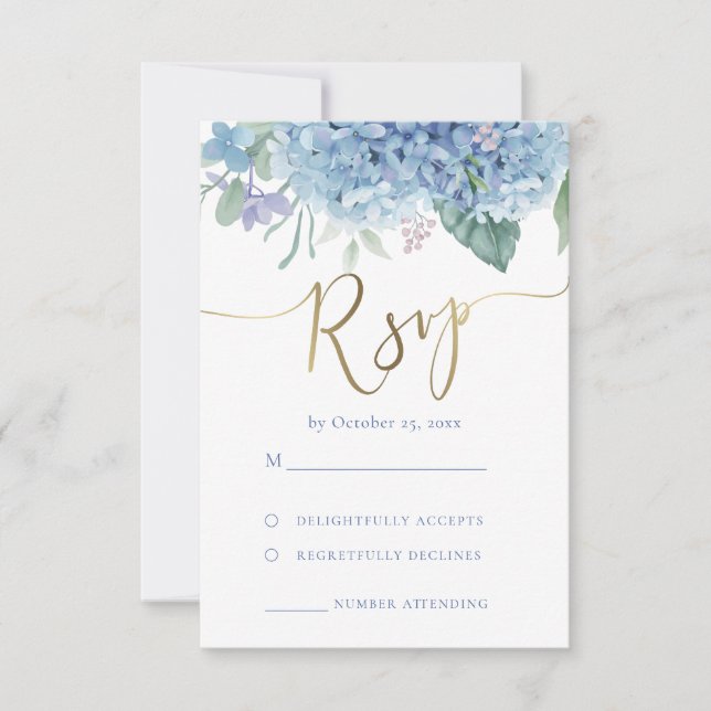 blue hydrangea flowers RSVP wedding (Front)