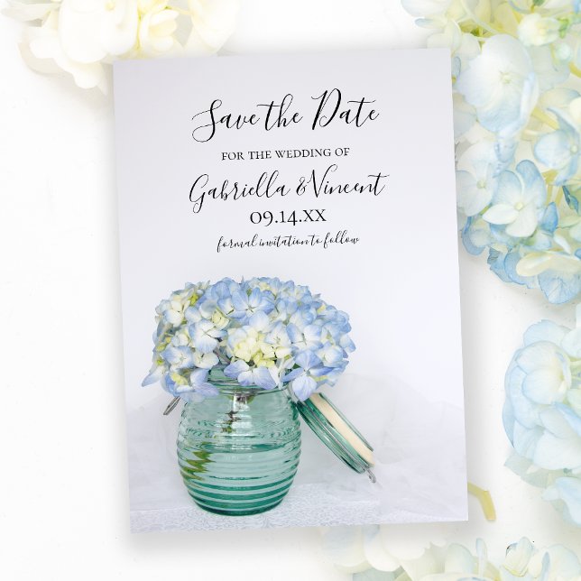 Blue Hydrangea Flowers Vase Wedding Save the Date (Creator Uploaded)