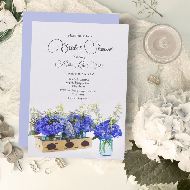 Blue Hydrangea Flowers Vintage Box Bridal Shower Invitation (Timeless Elegance: Vintage Hydrangea Bridal Shower Invitation )