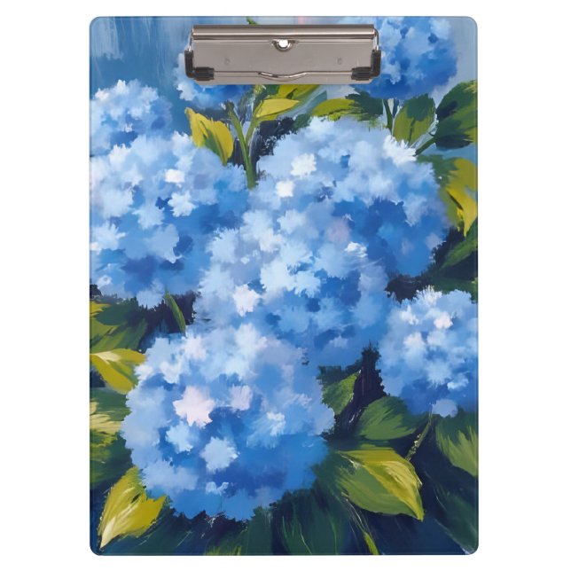 Blue Hydrangea Flowers Watercolor Floral Clipboard (Front)
