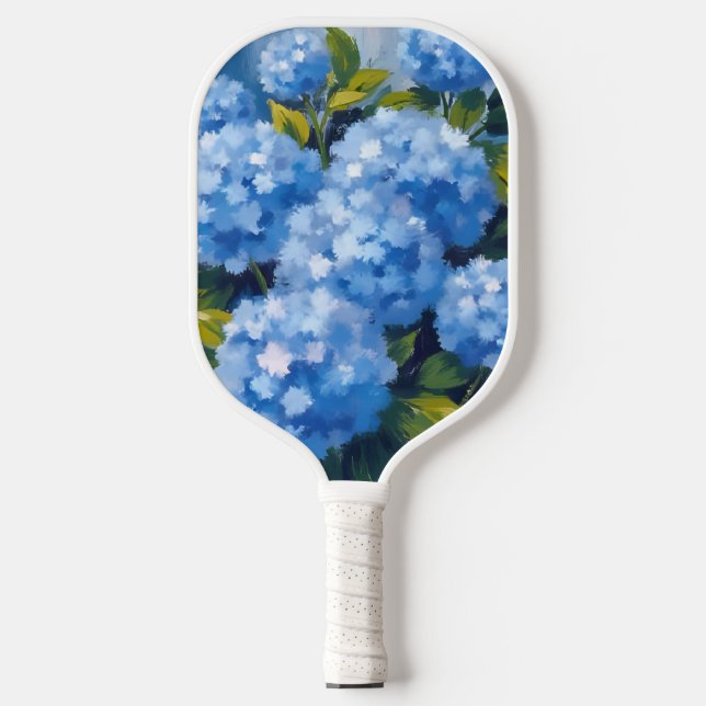 Blue Hydrangea Flowers Watercolor Floral Pickleball Paddle (Front)