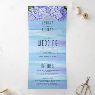 Blue hydrangea flowers watercolor floral wedding Tri-Fold invitation