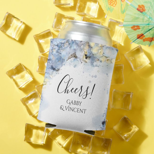 Blue Hydrangea Flowers Watercolor Wedding Favour  Can Cooler (In Situ Summer)