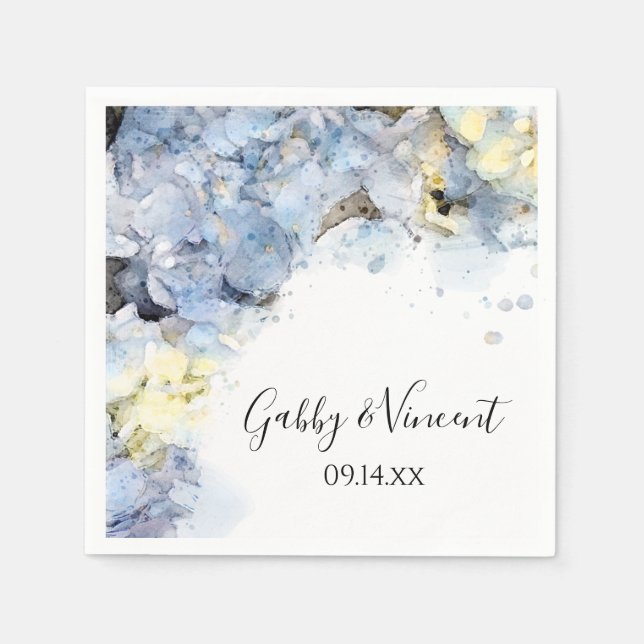 Blue Hydrangea Flowers Watercolor Wedding  Napkin (Front)