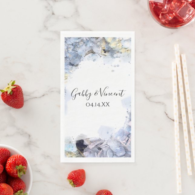 Blue Hydrangea Flowers Watercolor Wedding  Napkin (Insitu)