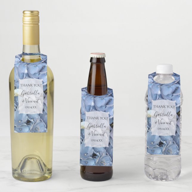 Blue Hydrangea Flowers Wedding Bottle Tag (In Situ)