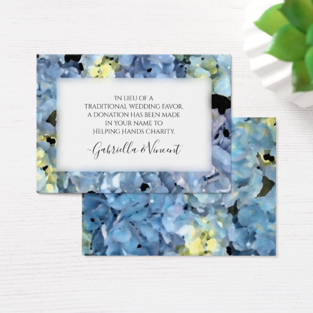 Blue Hydrangea Flowers Wedding Charity Card (Desk)