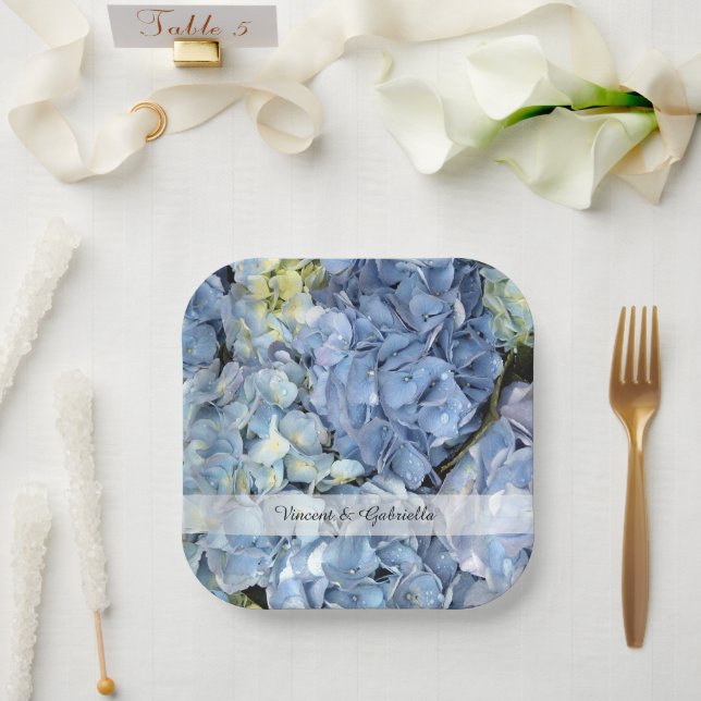 Blue Hydrangea Flowers Wedding Paper Plate (Wedding)