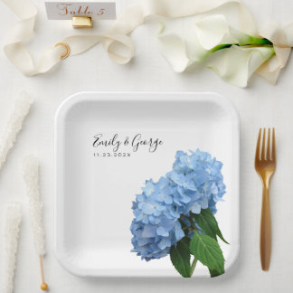 Blue Hydrangea Flowers Wedding Personalised Paper Plate