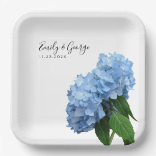 Blue Hydrangea Flowers Wedding Personalised Paper Plate