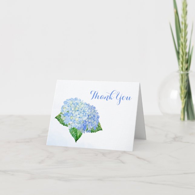 Blue Hydrangea Flowers Wedding Thank You Card (Front)