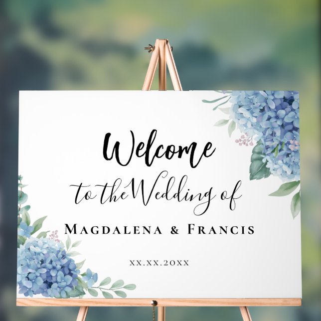 Blue Hydrangea flowers wedding welcome Acrylic Sign (Neutral)