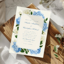 Blue Hydrangea Flowers & White Rose Garden Wedding
