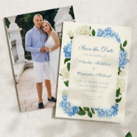 Blue Hydrangea Flowers & White Rose Garden Wedding